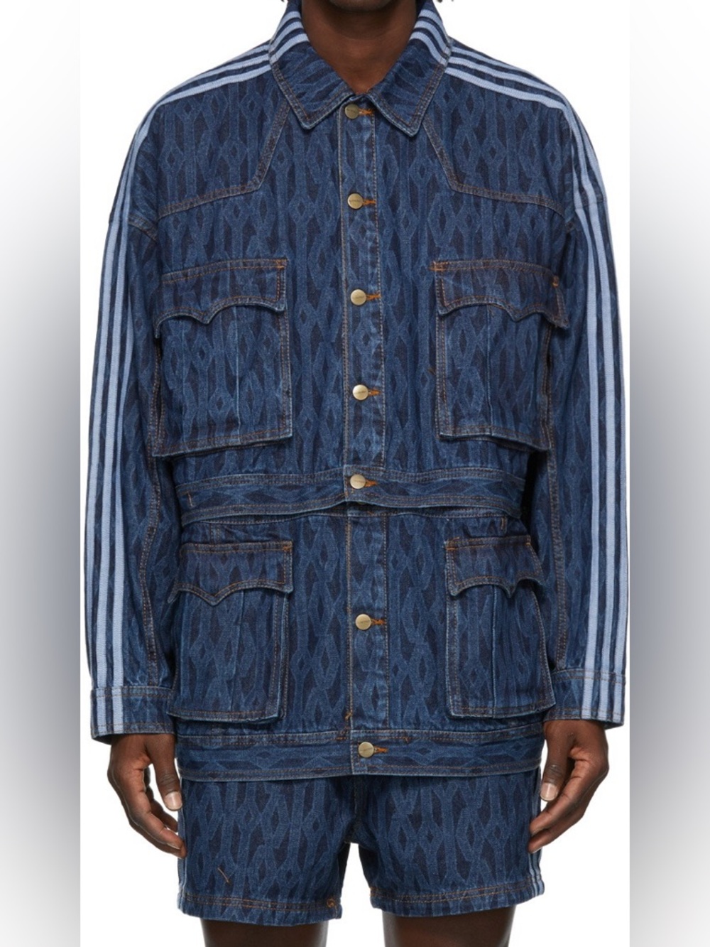 Adidas X IVY PARK Denim Jacket with Light Blue Striped Sleeves